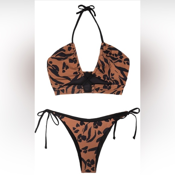 NWT-Women's Bikini Swimsuit Halter Lace Up Tie Side Two Piece Bathing Suit XL - Picture 4 of 11